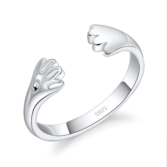 💎 Adjustable Ring Cute Cat Hugging 925 Sterling Silver - Picture 1 of 6